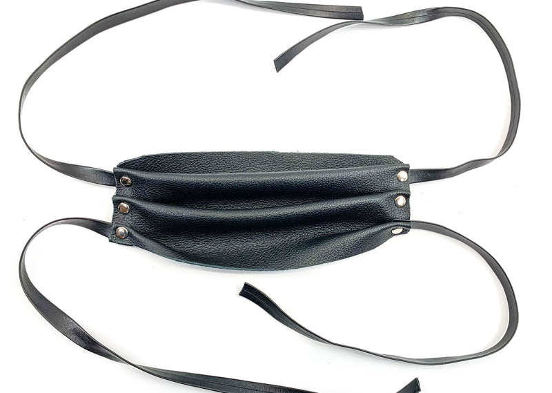 Black Leather Tie Up Straps Face Mask