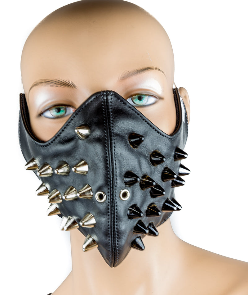 Silver And Black Conehead Studded Mask