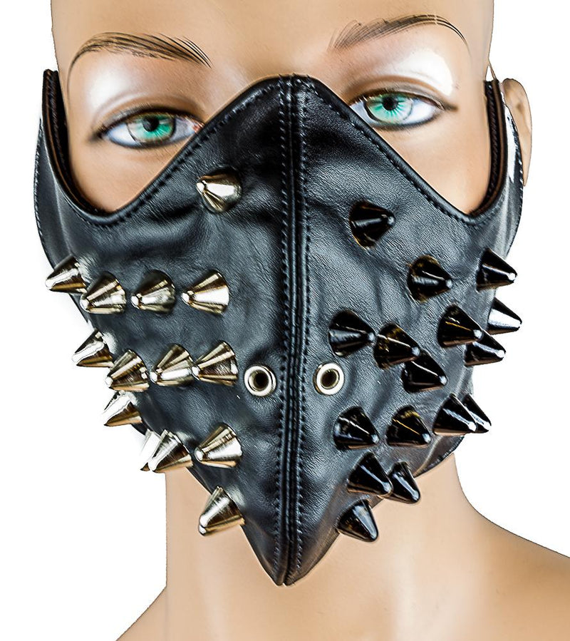 Silver And Black Conehead Studded Mask